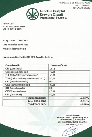 OLEJEK KONOPNY 10% | 1000 mg | THC 0% | SZEROKIE SPEKTRUM | Polskie CBD