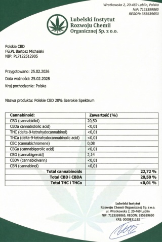 OLEJEK KONOPNY 20% | 2000 mg | THC 0% | SZEROKIE SPEKTRUM | Polskie CBD