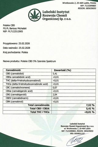 OLEJEK KONOPNY 5% | 500 mg | THC 0% | SZEROKIE SPEKTRUM | Polskie CBD